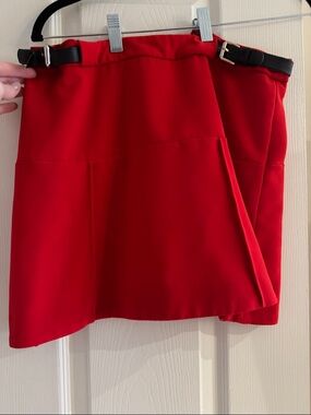 Express Red Mini Skirt with Black Buckle Straps